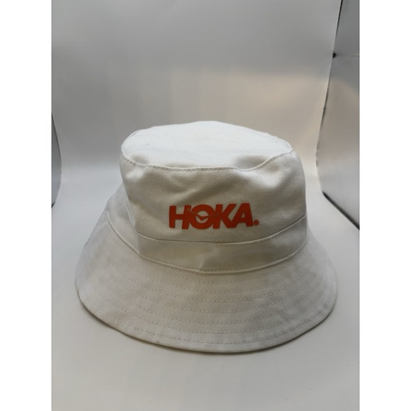 Hoka Accessories - HOKA Bucket Hat Logo White Orange Unisex OS One Size 100% Cotton Unisex Trendy
